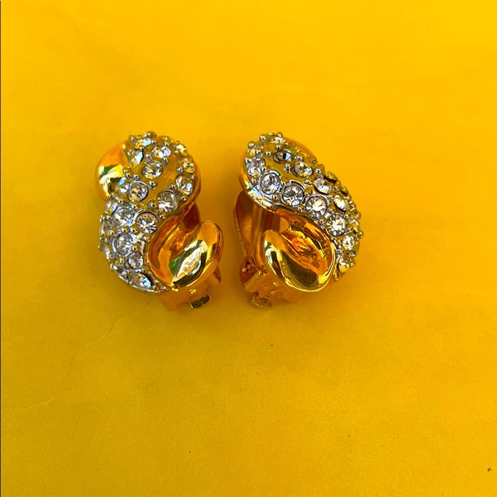 Antique gold clip on earrings with crystals